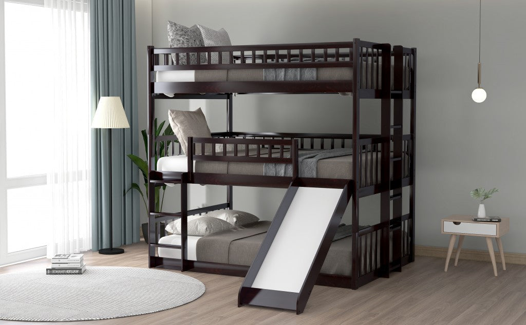 Espresso Full Over Full Over Full Contemporary Bunk Bed With Slide