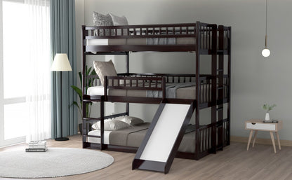 Espresso Full Over Full Over Full Contemporary Bunk Bed With Slide