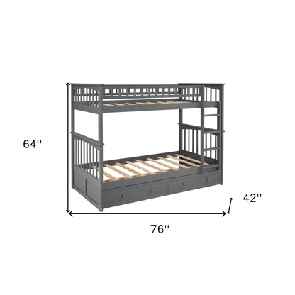 Twin over Twin Bunk Bed Drawers Convertible Beds Gray