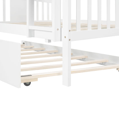 White Double Full Size Over Twin Trundle Bunk Bed