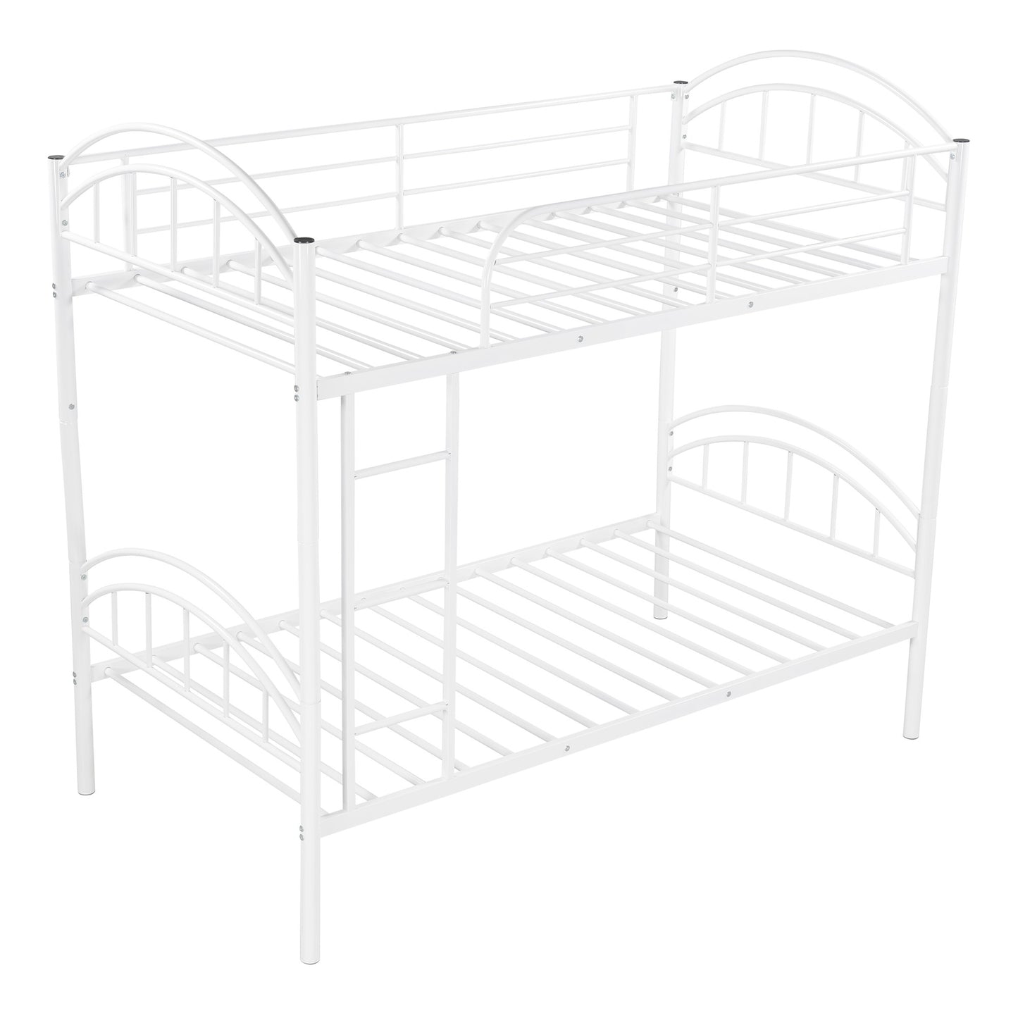 White Modern Classic Twin Over Twin Metal Bunk Bed