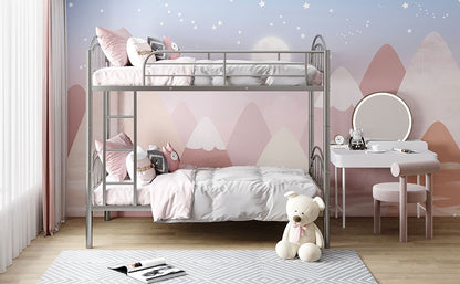 Silver Modern Classic Twin Over Twin Metal Bunk Bed