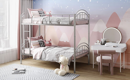 Silver Modern Classic Twin Over Twin Metal Bunk Bed