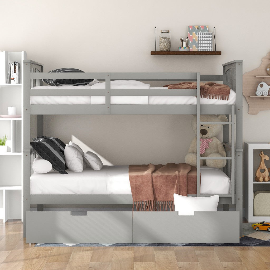 Modern Gray Full Over Full Bunk Bed with Two Drawers