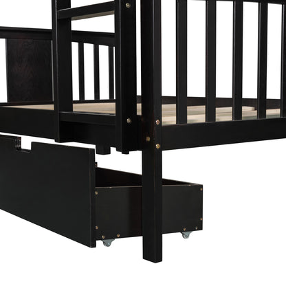 Modern Espresso Full Over Full Bunk Bed with Two Drawers