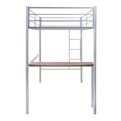 Silver Metal Twin Size Loft Bed with Desk