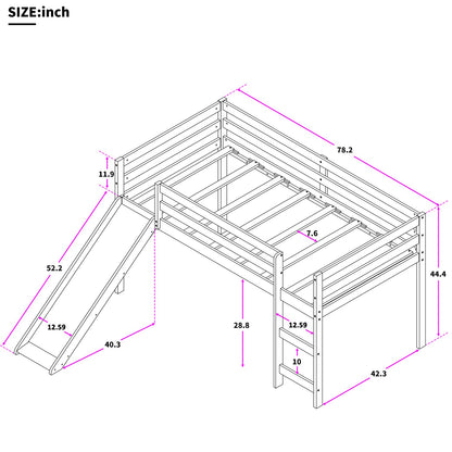 Brown Low Loft Bed With Slide