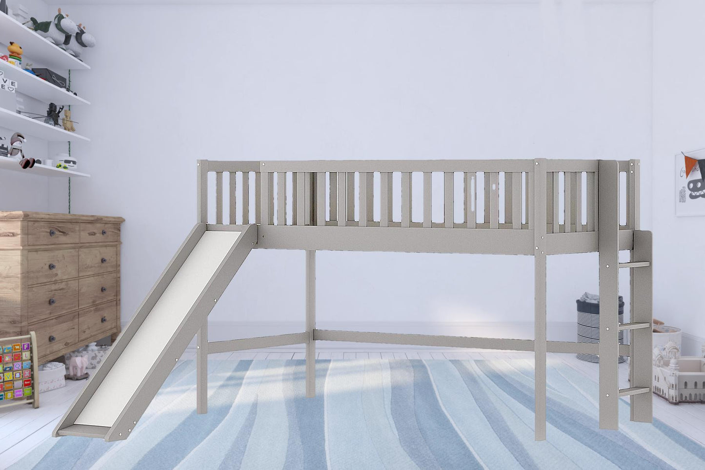 Gray Twin Traditional Manufactured Wood and Solid Wood Bunk Bed