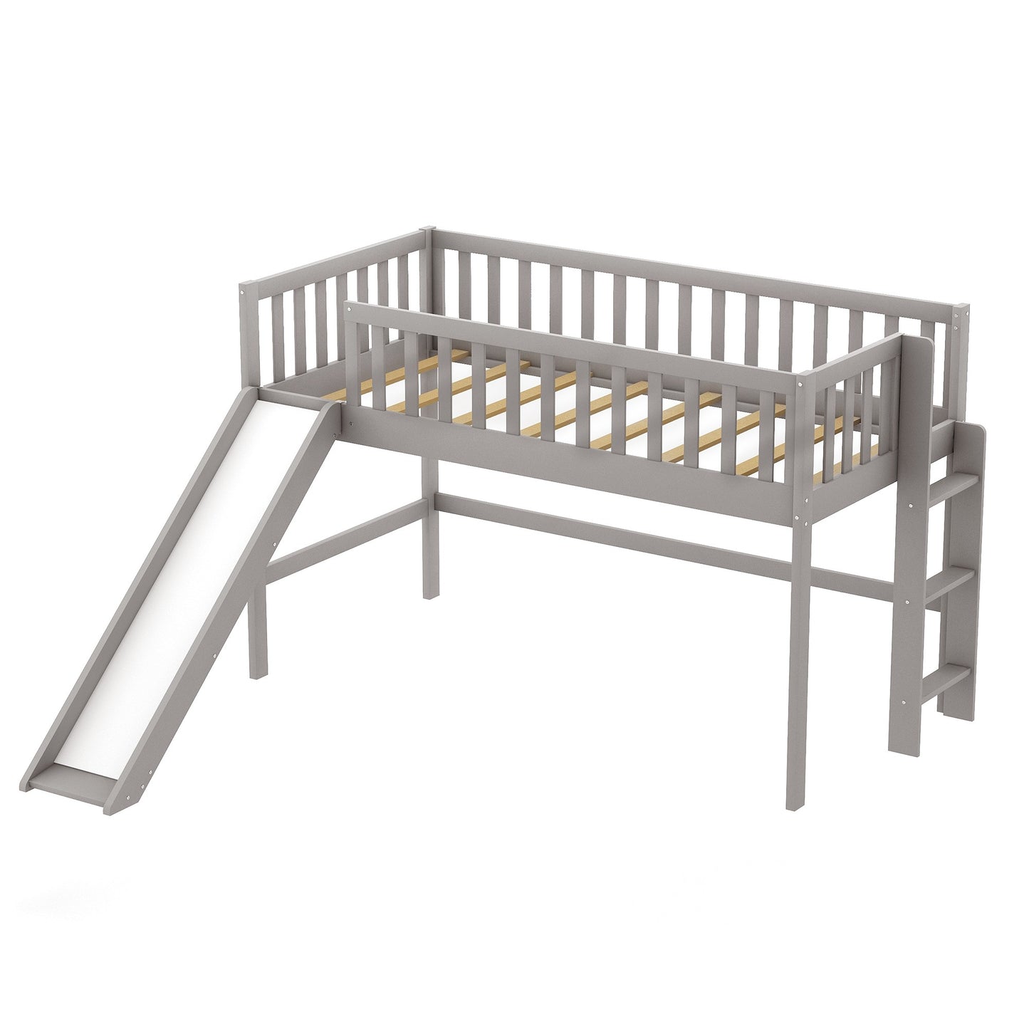 Gray Twin Traditional Manufactured Wood and Solid Wood Bunk Bed