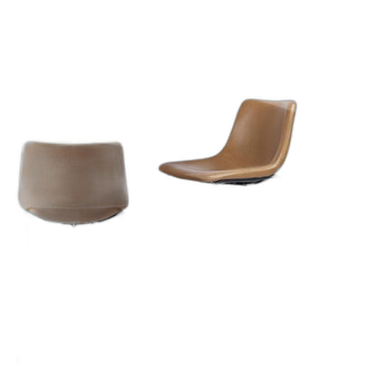 Set of Two Modern Carmel Faux Leather Bar Stools with Low Back
