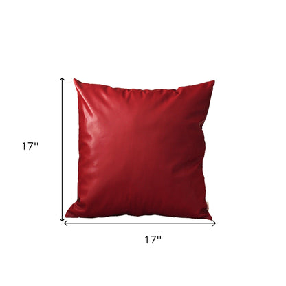Set Of Two 17" X 17" Red Faux Leather Zippered Pillow Cover