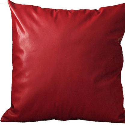 Set Of Two 17" X 17" Red Faux Leather Zippered Pillow Cover