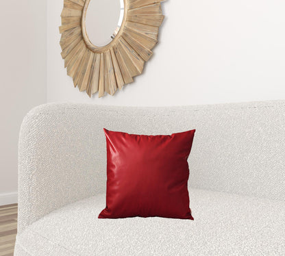 Set Of Two 17" X 17" Red Faux Leather Zippered Pillow Cover