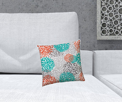 14" X 20" Orange And White Blown Seam Floral Lumbar Indoor Outdoor Pillow