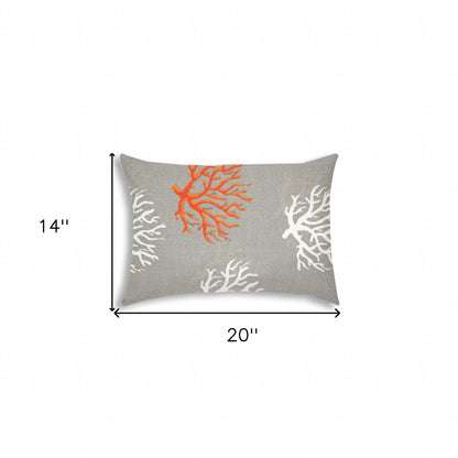 14" X 20" Gray And White Corals Blown Seam Nautical Lumbar Indoor Outdoor Pillow