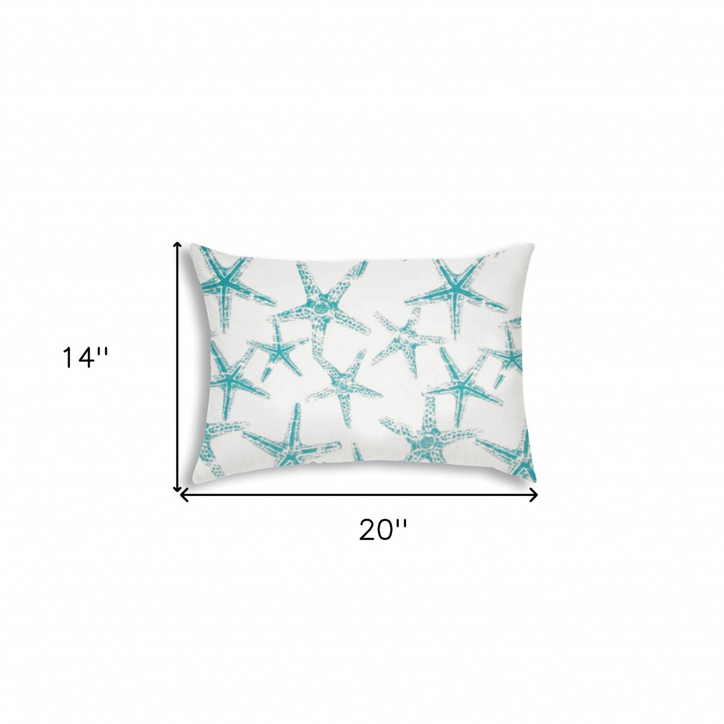 14" X 20" Turquoise And White Starfish Blown Seam Nautical Lumbar Indoor Outdoor Pillow