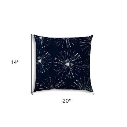 14" X 20" Navy Blue And White Blown Seam Floral Throw Indoor Outdoor Pillow