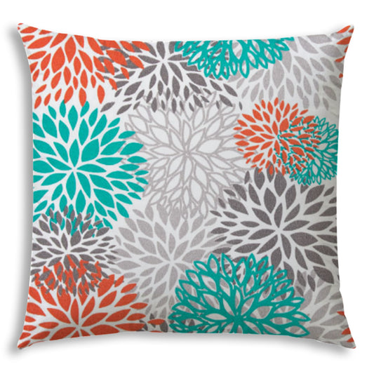 17" X 17" Orange And White Blown Seam Floral Lumbar Indoor Outdoor Pillow