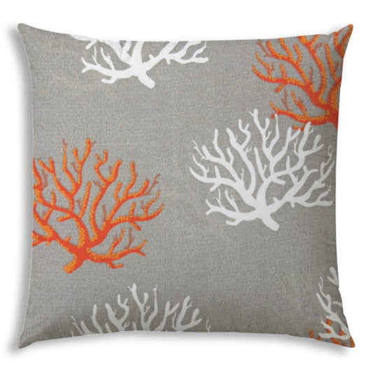 17" X 17" Gray And White Corals Blown Seam Coastal Lumbar Indoor Outdoor Pillow