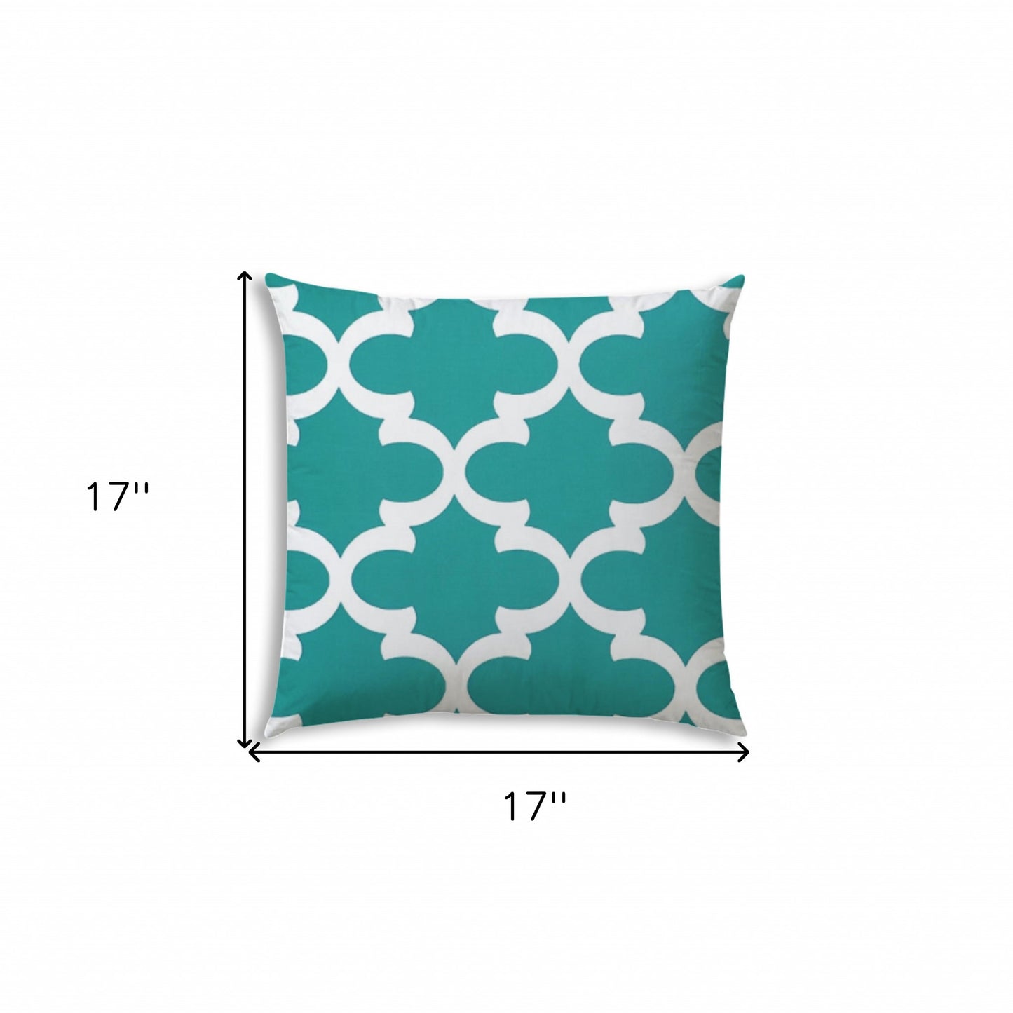 17" X 17" Turquoise And White Blown Seam Quatrefoil Lumbar Indoor Outdoor Pillow