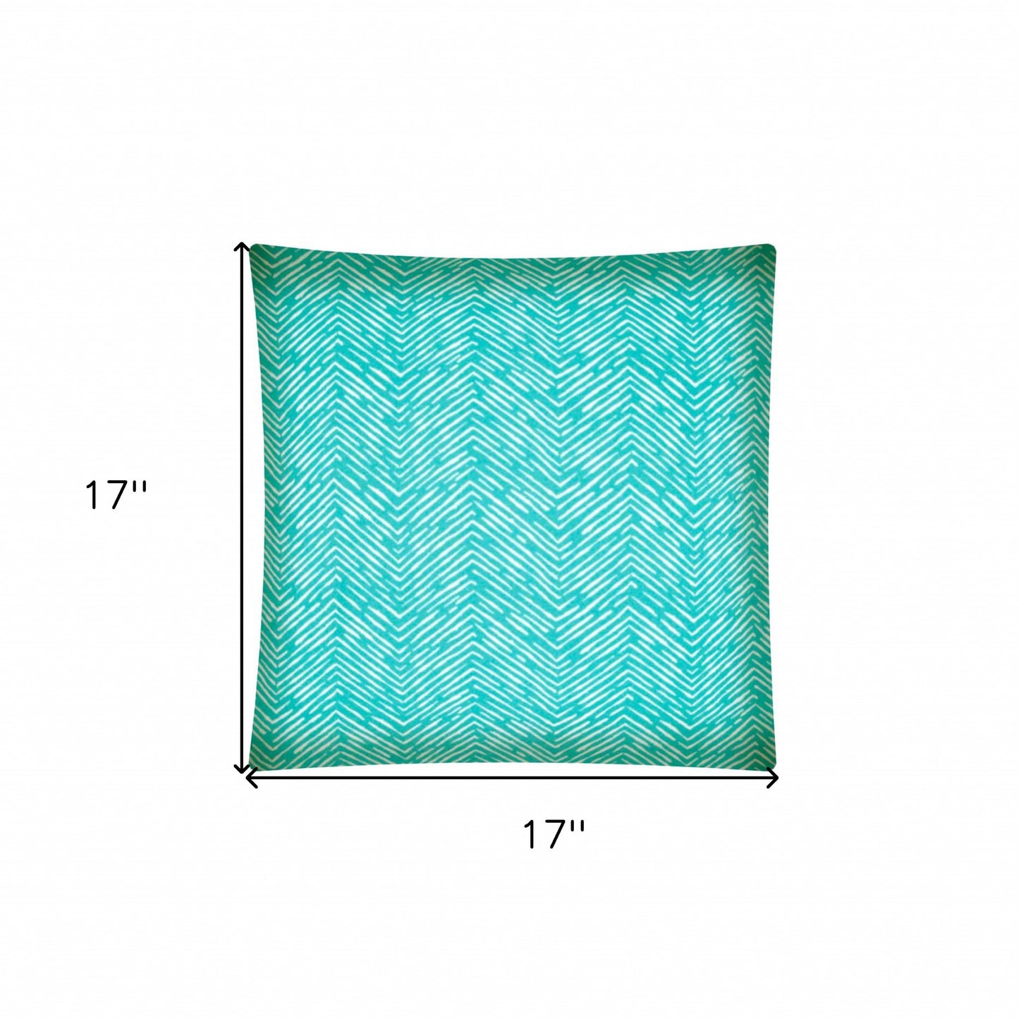 17" X 17" Turquoise And White Blown Seam Zigzag Lumbar Indoor Outdoor Pillow
