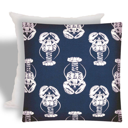 17" X 17" Navy Blue And White Lobster Zippered Coastal Throw Indoor Outdoor Pillow