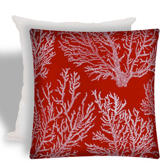 17" X 17" Red And White Corals Zippered Coastal Throw Indoor Outdoor Pillow