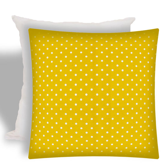 17" X 17" White And Yellow Zippered Polka Dots Throw Indoor Outdoor Pillow