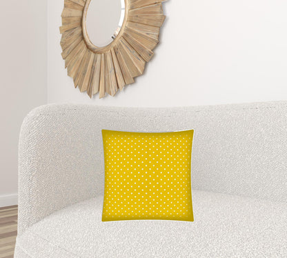 17" X 17" White And Yellow Zippered Polka Dots Throw Indoor Outdoor Pillow