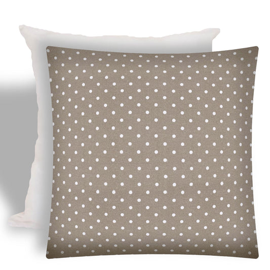 17" X 17" Taupe And White Zippered Polka Dots Throw Indoor Outdoor Pillow