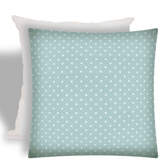 17" X 17" Seafoam And White Zippered Polka Dots Throw Indoor Outdoor Pillow