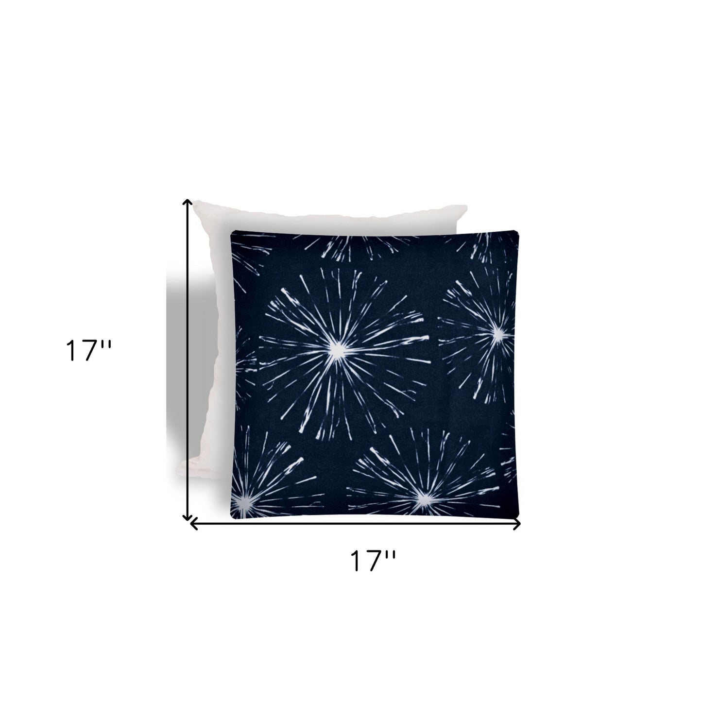 17" X 17" Navy Blue And White Zippered Floral Throw Indoor Outdoor Pillow