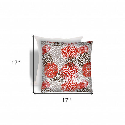 17" X 17" Red And White Zippered Floral Throw Indoor Outdoor Pillow