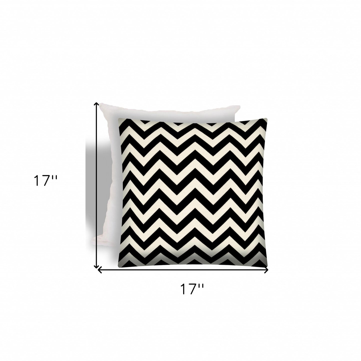 17" X 17" Black And Ivory Zippered Zigzag Throw Indoor Outdoor Pillow