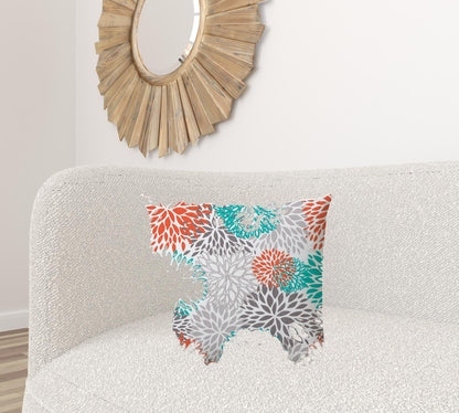 20" X 20" Orange And White Blown Seam Floral Throw Indoor Outdoor Pillow
