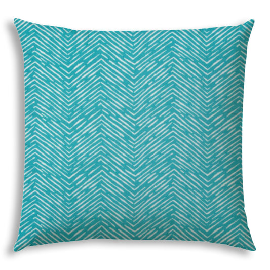 20" X 20" Turquoise And White Blown Seam Chevron Throw Indoor Outdoor Pillow