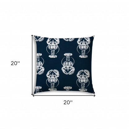 20" X 20" Navy Blue And White Blown Seam Throw Indoor Outdoor Pillow