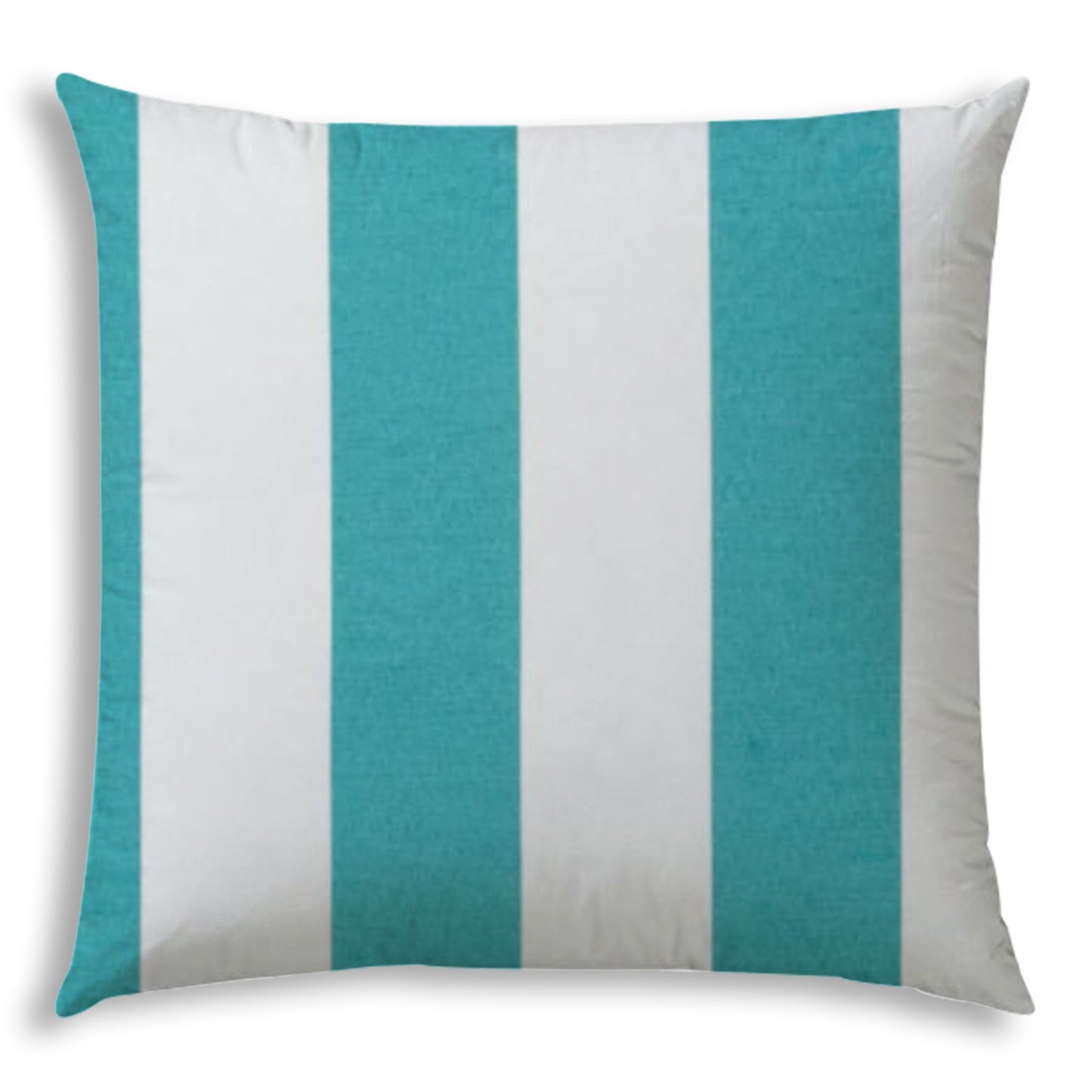 20" X 20" Turquoise And White Blown Seam Striped Throw Indoor Outdoor Pillow