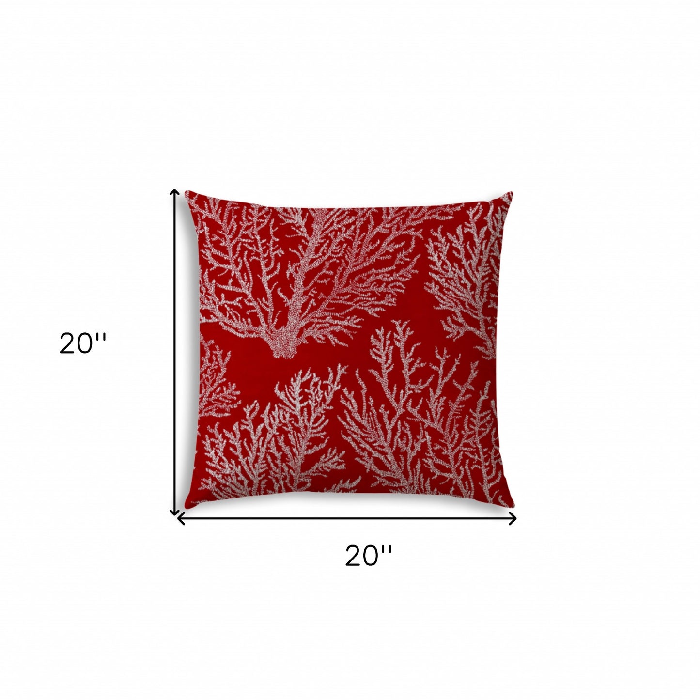 20" X 20" Red And White Corals Blown Seam Coastal Throw Indoor Outdoor Pillow