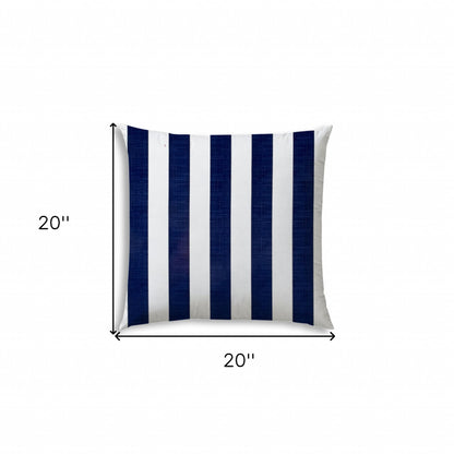 20" X 20" Navy Blue And White Blown Seam Striped Throw Indoor Outdoor Pillow