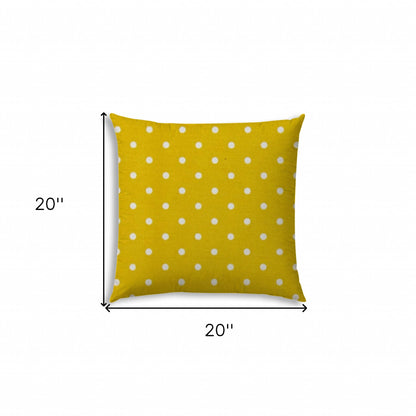 20" X 20" White And Yellow Blown Seam Polka Dots Throw Indoor Outdoor Pillow