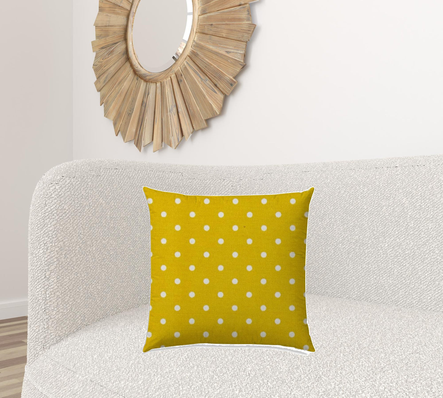 20" X 20" White And Yellow Blown Seam Polka Dots Throw Indoor Outdoor Pillow