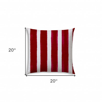 20" X 20" Hot White Blown Seam Striped Throw Indoor Outdoor Pillow