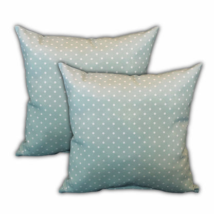 Set Of Three 18" X 18" Seafoam And White Blown Seam Polka Dots Throw Indoor Outdoor Pillow