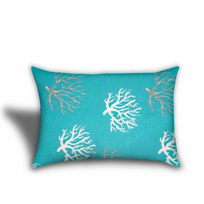 18" X 18" Ocean Blue And White Starfish Zippered Coastal Throw Indoor Outdoor Pillow