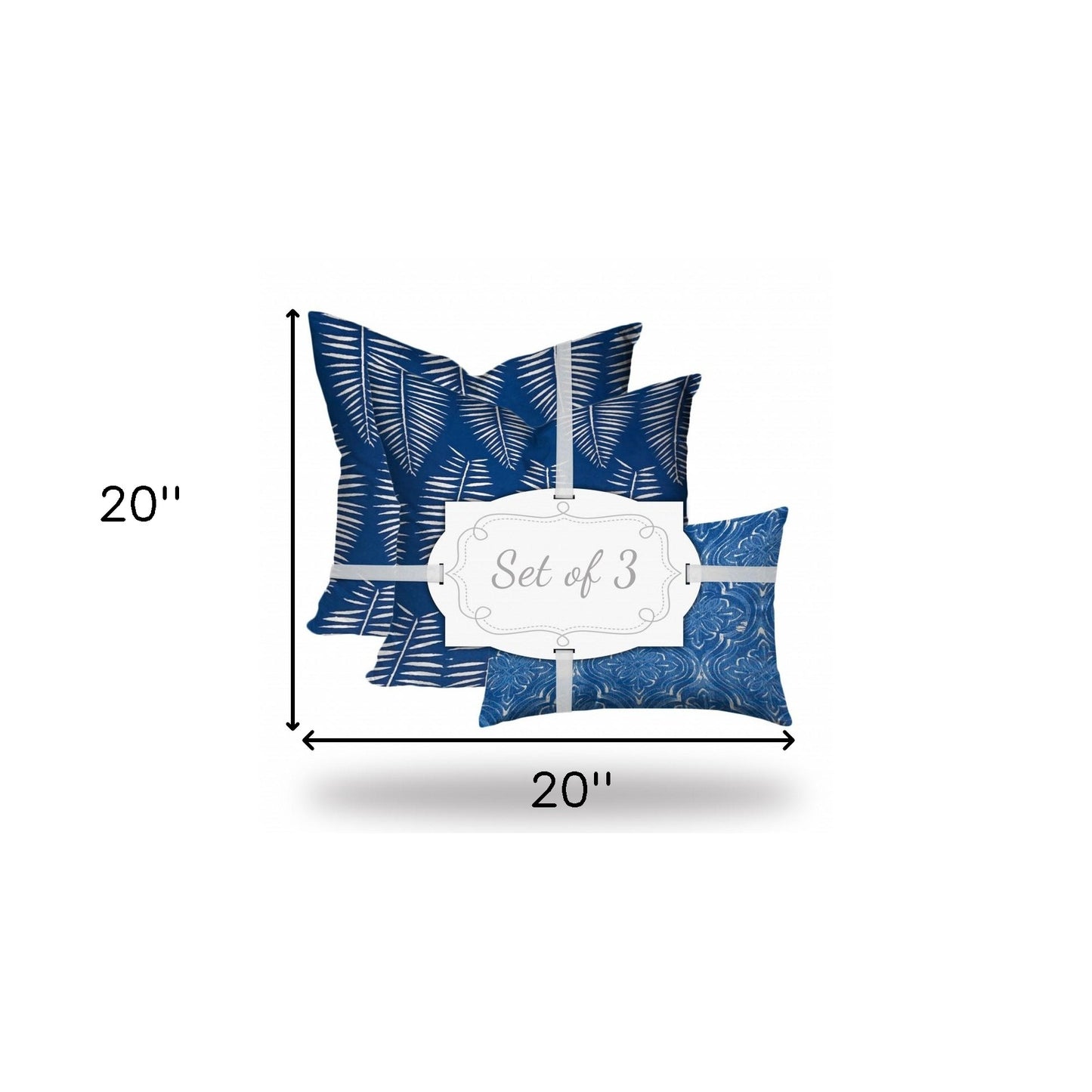 Set Of Three 20" X 20" Blue And White Zippered Coastal Throw Indoor Outdoor Pillow