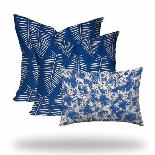 Set Of Three 20" X 20" Blue And White Enveloped Coastal Throw Indoor Outdoor Pillow Cover