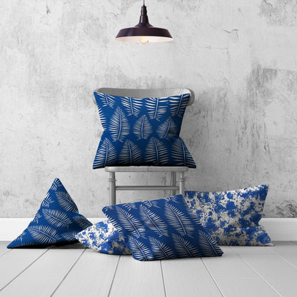 Set Of Three 20" X 20" Blue And White Enveloped Coastal Throw Indoor Outdoor Pillow