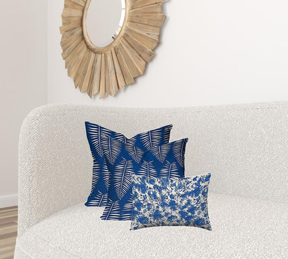 Set Of Three 20" X 20" Blue And White Enveloped Coastal Throw Indoor Outdoor Pillow