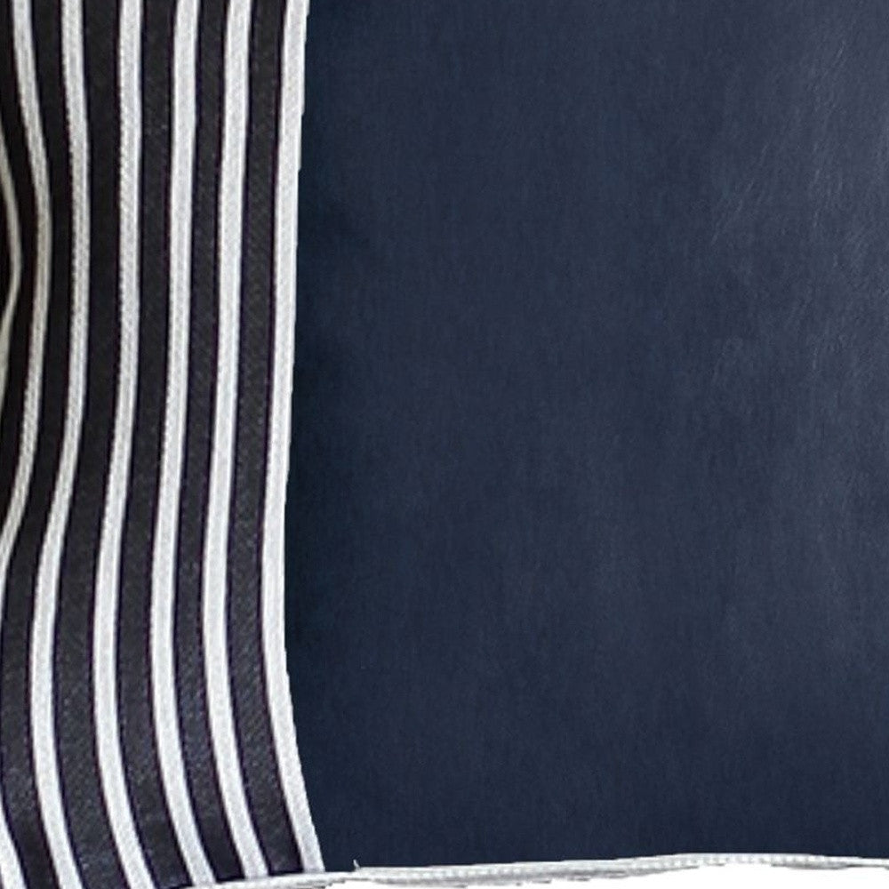 Set Of Two 12" X 20" Navy Blue Faux Leather Striped Zippered Pillow Cover